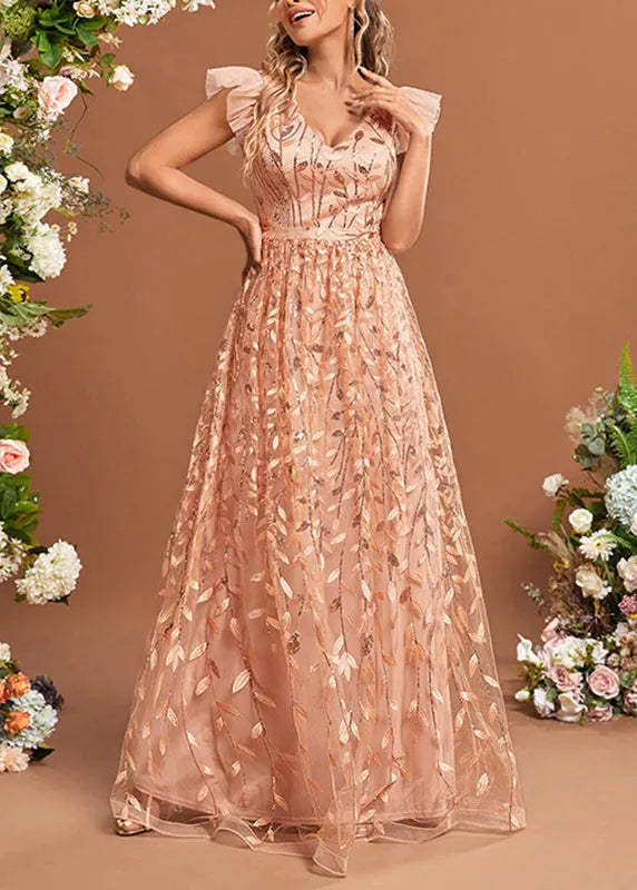 Classy Ruffled Patchwork High Waist Tulle Maxi Dresses Summer