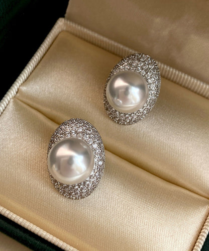 Light Zircon Pearl Studded Pigeon Egg Earrings