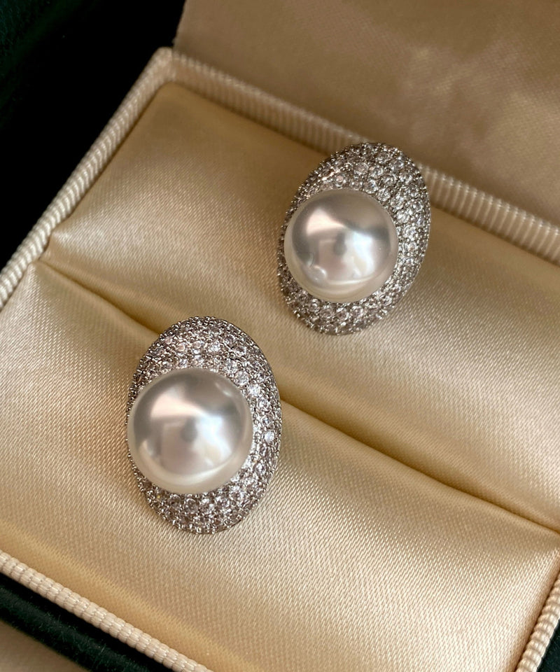 Light Zircon Pearl Studded Pigeon Egg Earrings