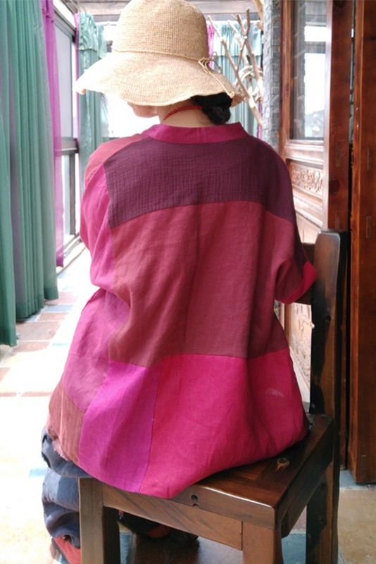 Spring Linen Color Block Button Cardigan
