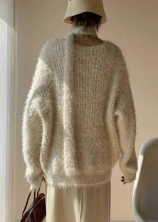 Apricot Cozy Cotton Knit Winter Sweater V Neck
