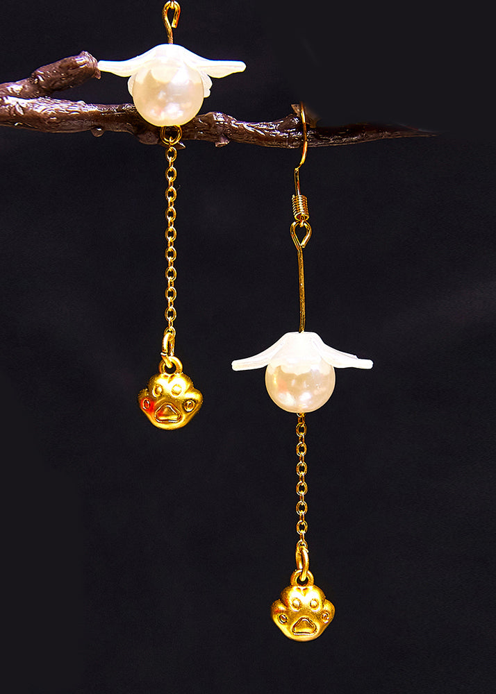 Cat's Paw 14k Gold Pearl Drop Earrings