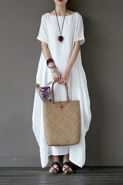 White Linen Summer Maxi Dresses