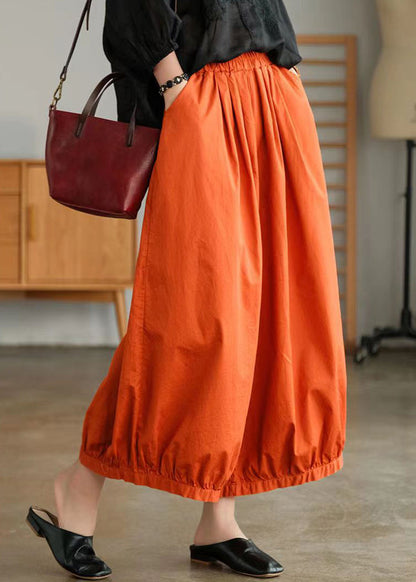 Orange Pockets Cotton Lantern Pants Summer