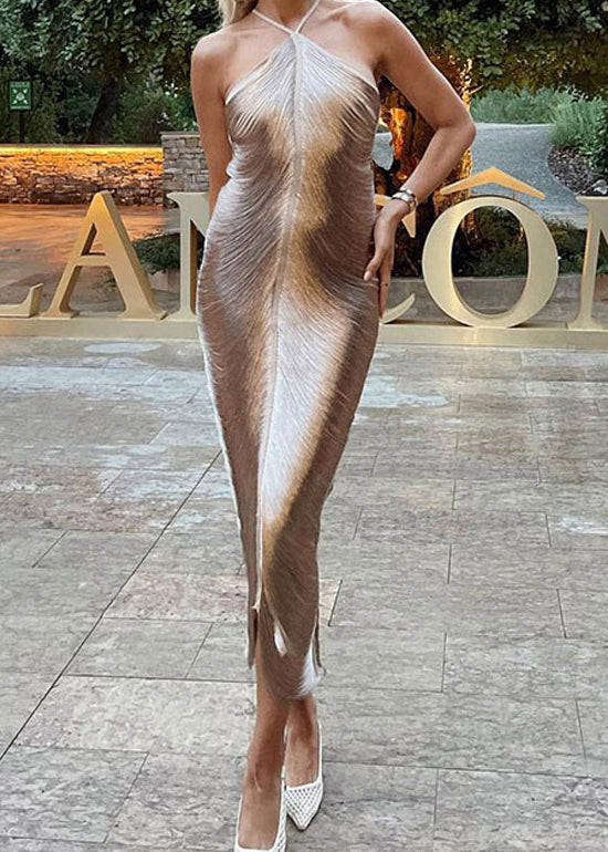 Stylish Gold Tassel Halter Silk Party Dress Summer