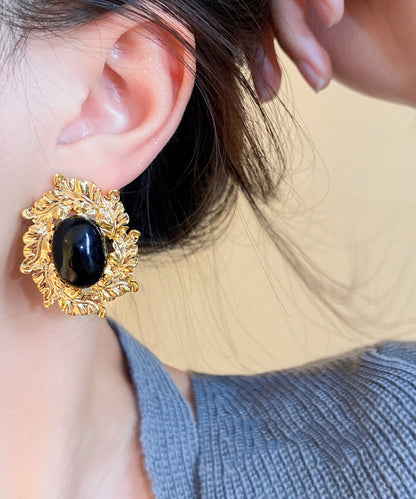 Black Copper Zircon Pearl Stud Earrings