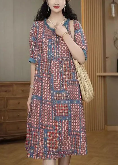 Ruffled Print Cotton a Line Dress Summer