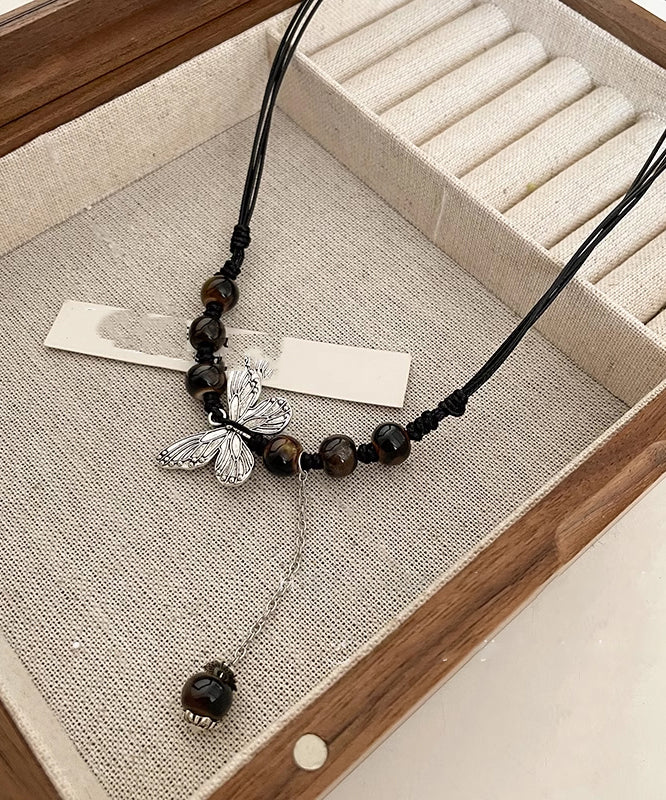 Coffee Hand Knitting Butterfly Tassel Pendant Necklace