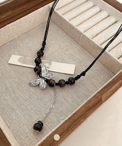 Coffee Hand Knitting Butterfly Tassel Pendant Necklace