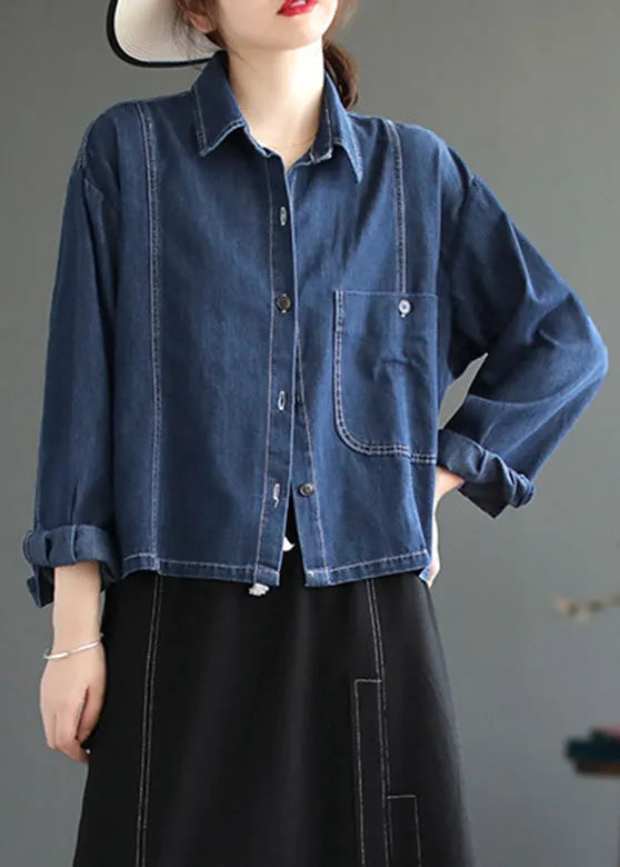 Blue Peter Pan Collar Patchwork Button Denim Coats Spring