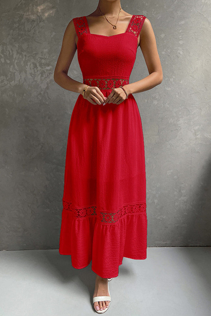 Jacquard Hollow Out Tiered Midi Dress