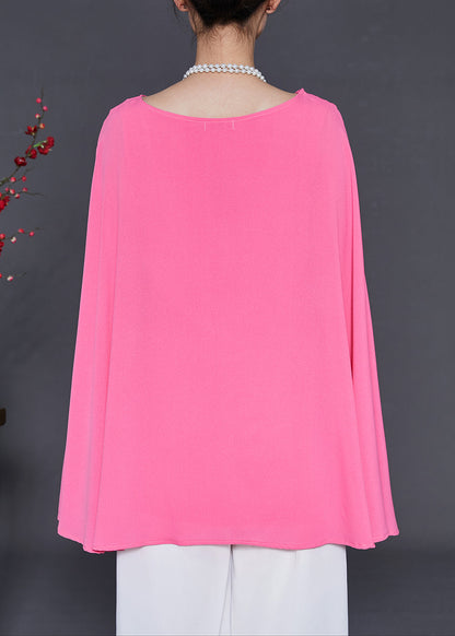 French Pink Silm Fit Chiffon Shirt Top Cloak Sleeves