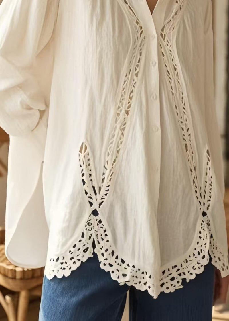 White Oversized Patchwork Loose Shirts Spring