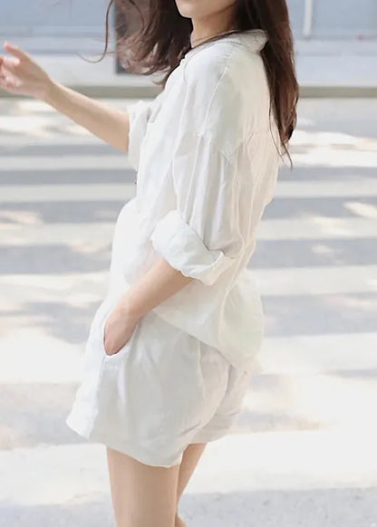 Linen Shirts and Shorts Two Pieces Set Summer