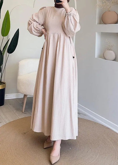 Green Wrinkled Lace Up Long Dress Fall