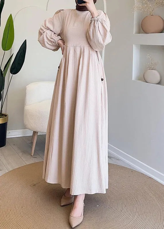 Green Wrinkled Lace Up Long Dress Fall