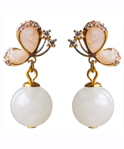 Diy Sterling Silver Jade Butterfly Zircon Drop Earrings