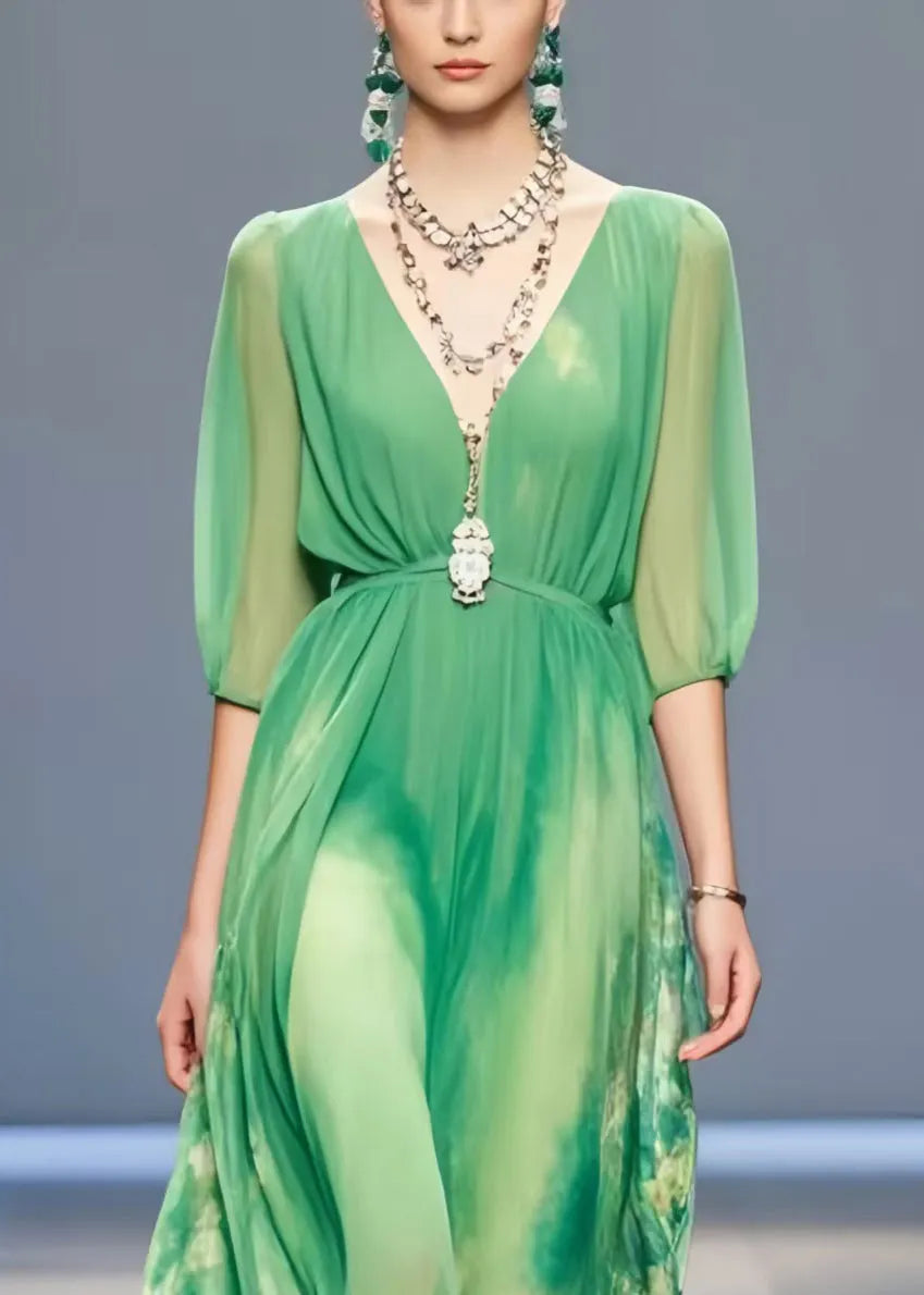 Lake Green Tie Dye Chiffon Long Dress Summer