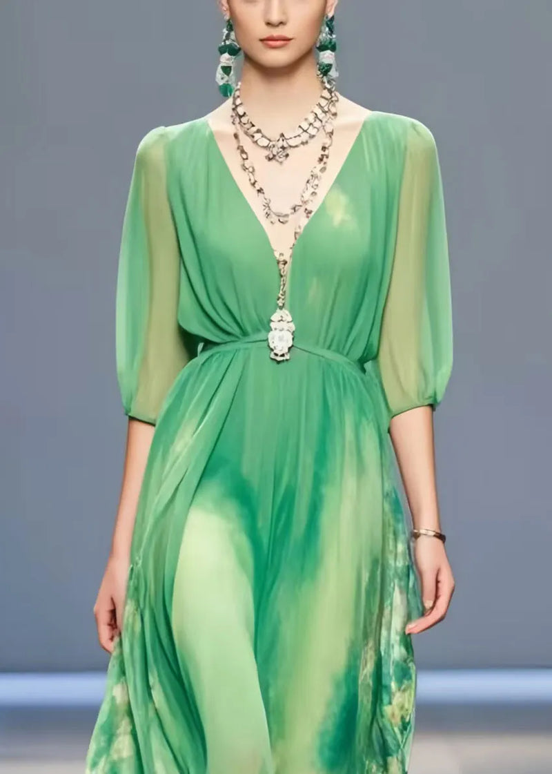 Lake Green Tie Dye Chiffon Long Dress Summer