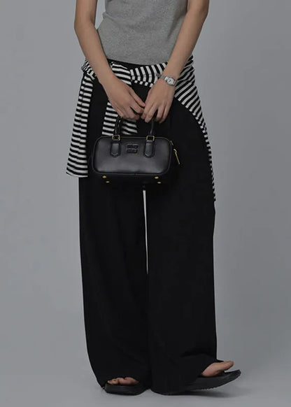 Black High Waist Pockets Wide Leg Pants Summer