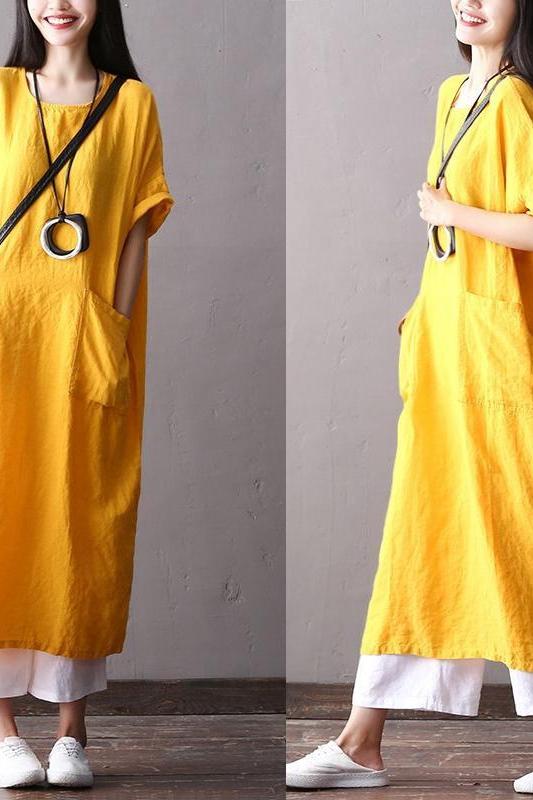 Cotton Linen Maxi Dresses Loose Clothes