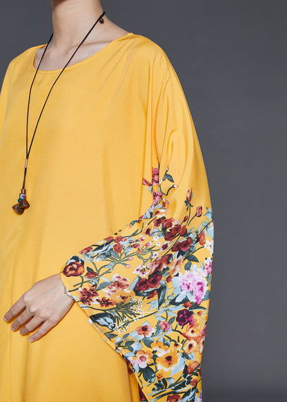 Yellow Oversized Print Chiffon Maxi Dress Summer