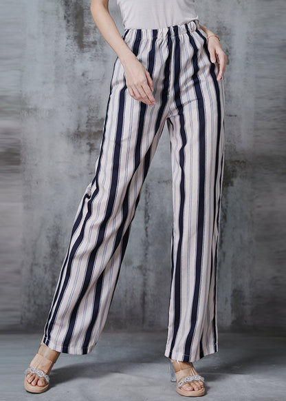 Apricot Striped Cotton Straight Pants Fall