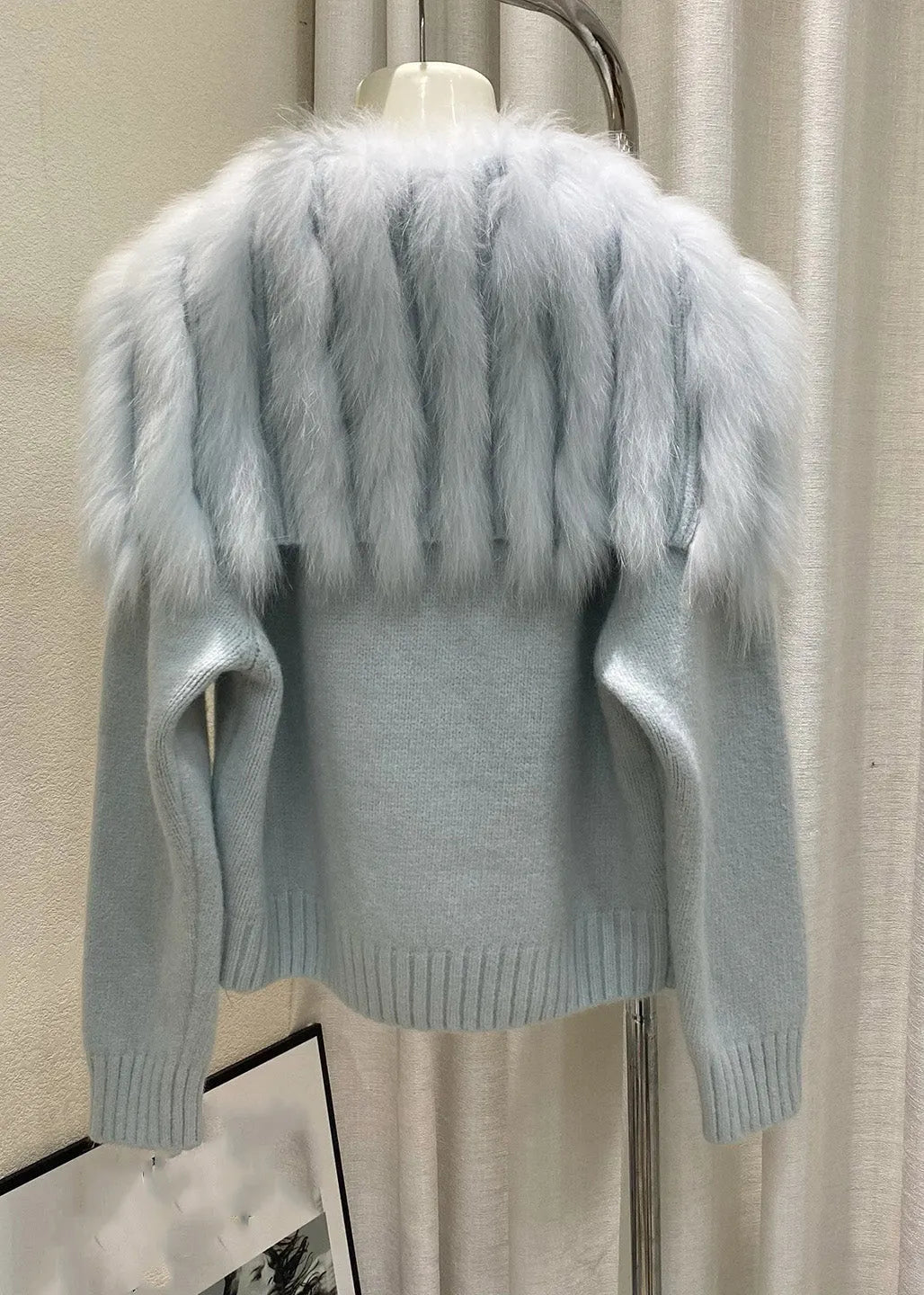 Light Blue Sailor Collar Patchwork Cotton Knit Cardigans Winter