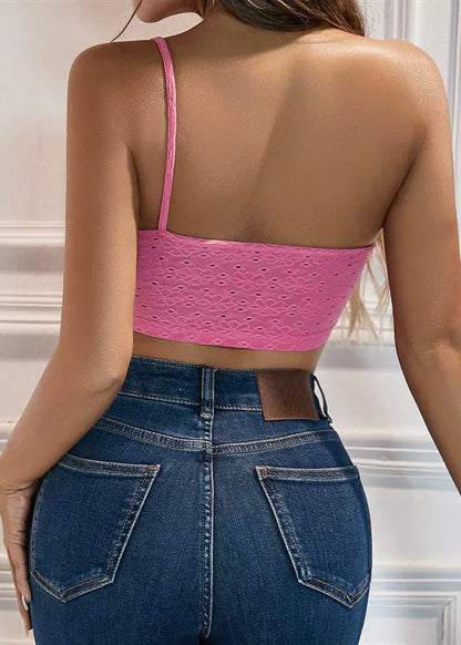 Pink Dimensional Flower Single Shoulder Camisole Top With