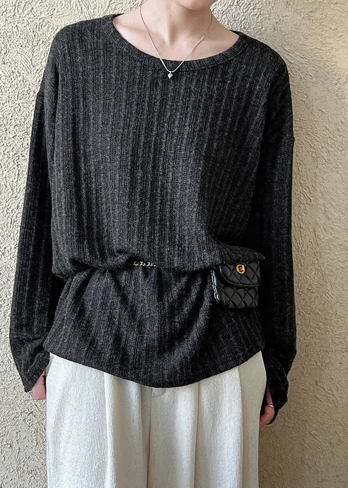 Navy O-neck Top Long Sleeve