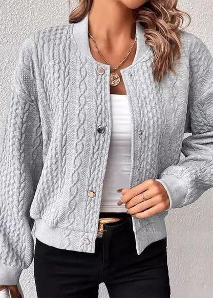 Grey Stand Collar Jacquard Cotton Jackets Fall