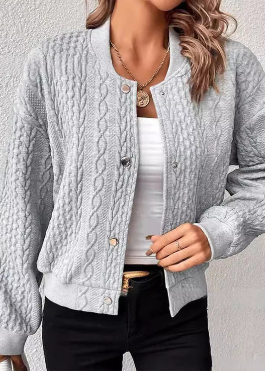 Grey Stand Collar Jacquard Cotton Jackets Fall