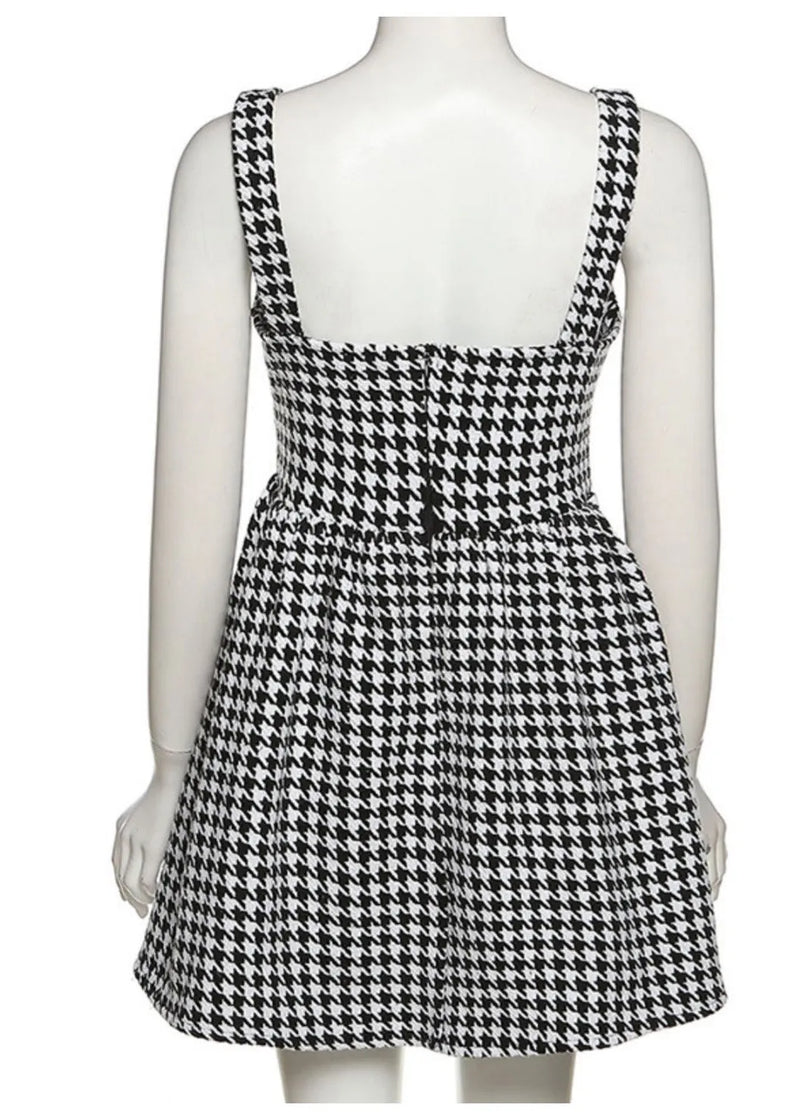 Black Plaid Cotton Spaghetti Strap Dress Dress Summer