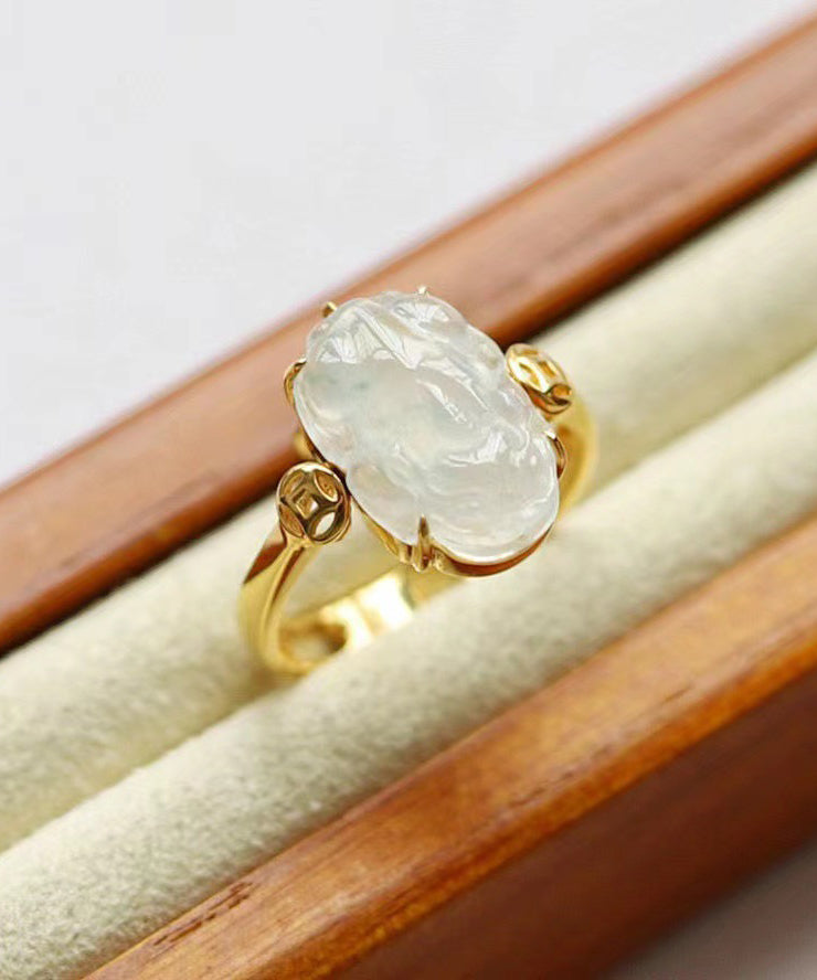 Fine Gold Sterling Silver Overgild Chalcedony a Mythical Wild Animal Tassel Rings