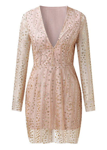 V Neck Sequins Short Party Dresses Fall