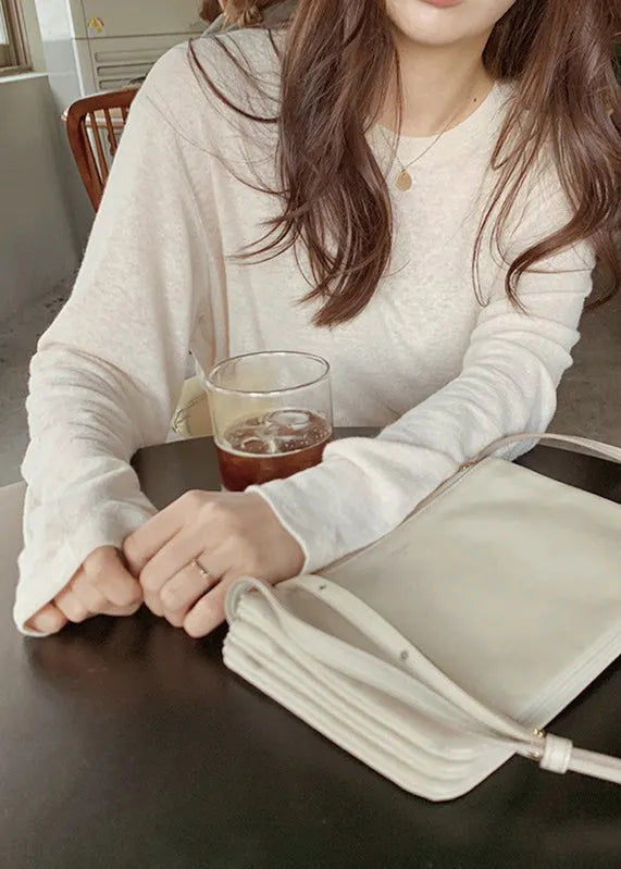Beige O Neck Versatile Cotton T Shirts Spring