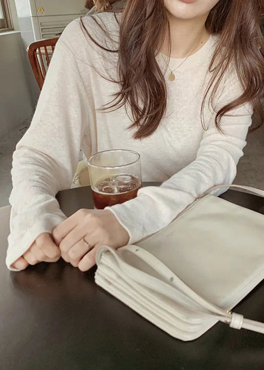 Beige O Neck Versatile Cotton T Shirts Spring