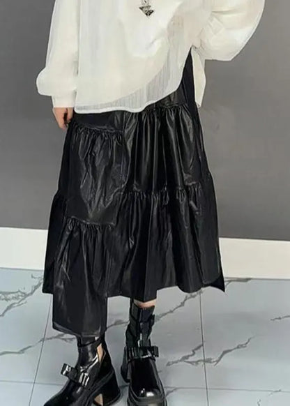 Loose Black Patchwork Elastic Waist a Line Skirts Spring
