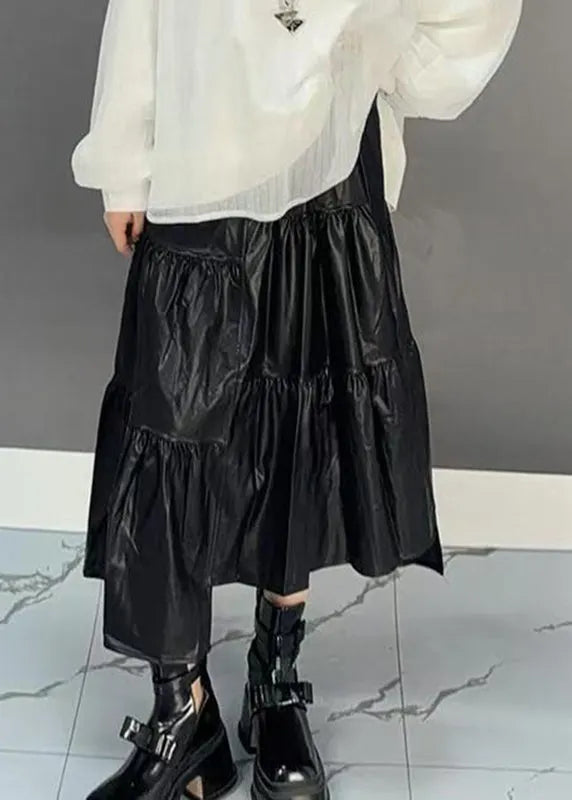 Loose Black Patchwork Elastic Waist a Line Skirts Spring