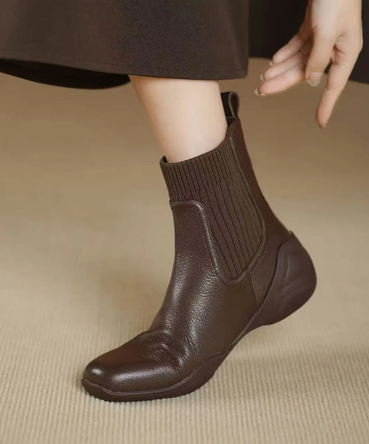 Splicing Comfy Boots Brown Sheepskin