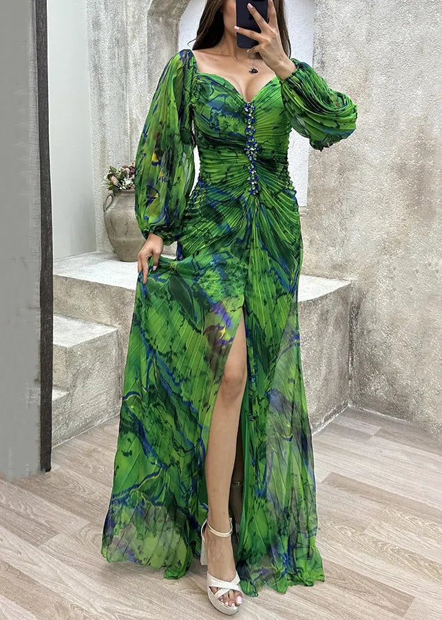 Yellow Wrinkled Side Open Ankle Dress Spring
