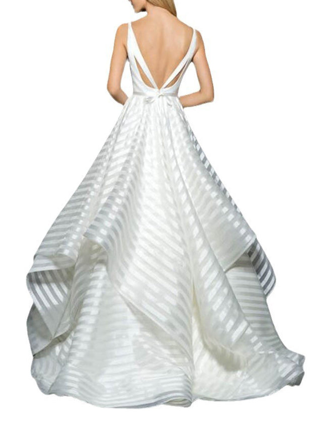 White V Neck Backless Asymmetrical Design Dress Summer
