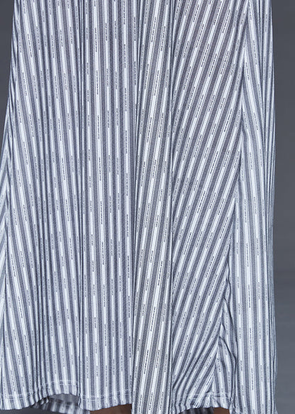 Grey Striped Backless Cotton Beach Dress Summer