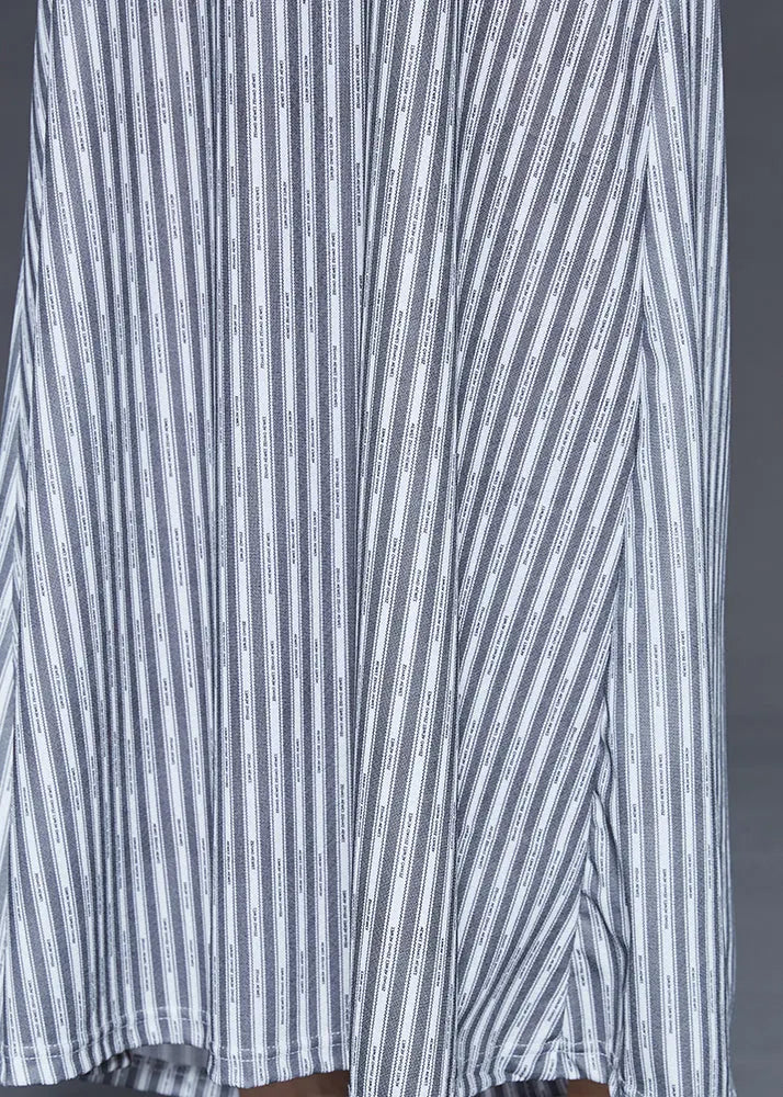 Grey Striped Backless Cotton Beach Dress Summer