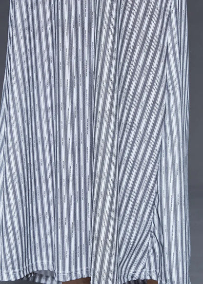 Grey Striped Backless Cotton Beach Dress Summer