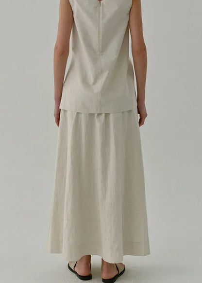 Boutique Side Open Pockets Elastic Waist Linen Skirt Summer