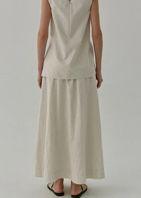 Boutique Side Open Pockets Elastic Waist Linen Skirt Summer