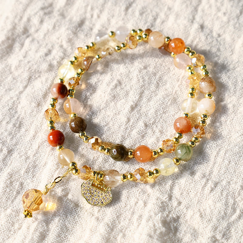 Buddha Stones Colorful Rutilated Quartz Double Wrap Spiritual Growth Bead Bracelet