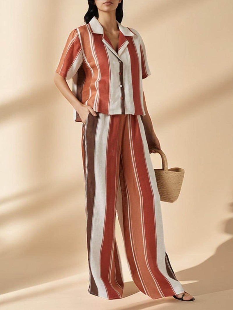 Striped Print Loose Wide Pocket Wide-leg Pants