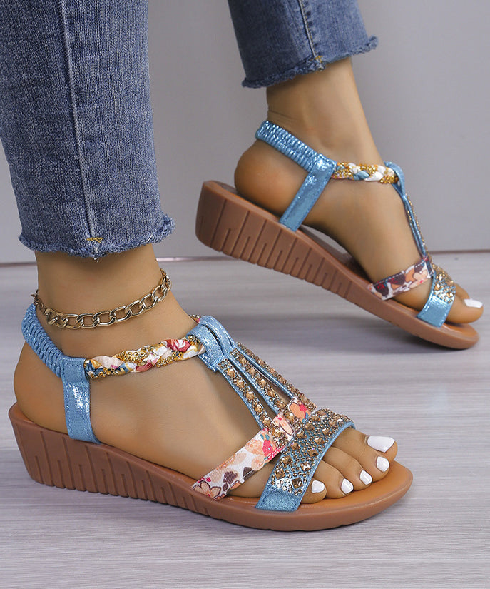 Style Gold Zircon Wedge Beach Sandals Peep Toe